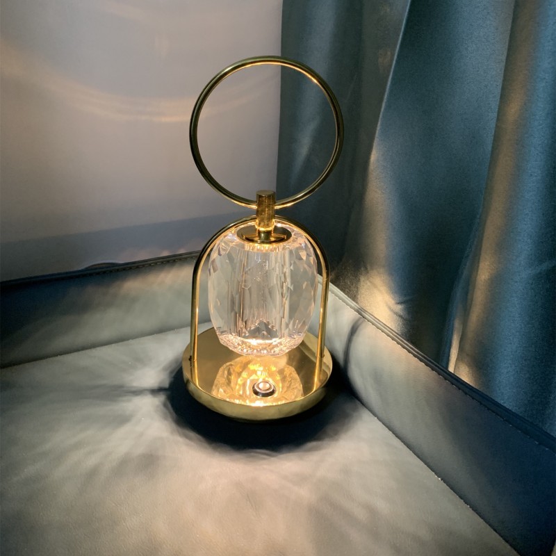 Vintage Brass Crystal Rechargeable Lamp, Table Lamp