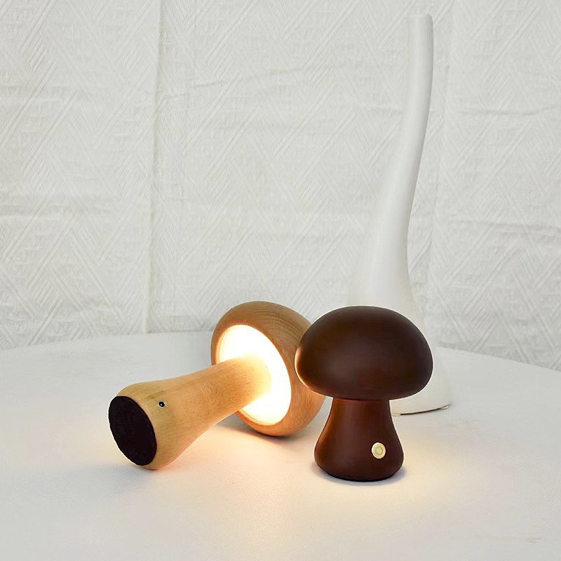 Houten paddenstoellamp, 3-kleuren dimbare paddenstoel nachtlampje nachtkastje lamp met aanraakschakelaar 3W bureaulamp USB opladen voor slaapkamer woondecoratie (bruin L Houten paddenstoellamp, 3-kleuren dimbare paddenstoel nachtlampje nachtkastje lamp met aanraakschakelaar 3W bureaulamp USB opladen voor slaapkamer woondecoratie (bruin L