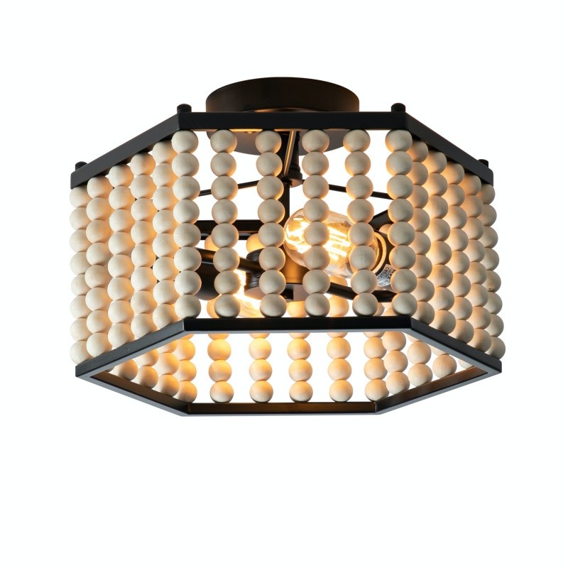 Rustik Hexagonal Träpärla Taklampa K120