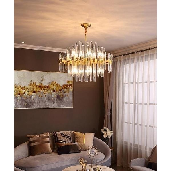 Brass Chandelier with Clear Glass Rods Shade