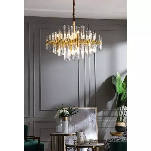 Brass Chandelier with Clear Glass Rods Shade