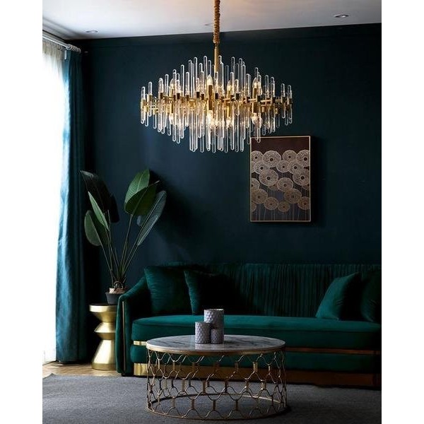 Brass Chandelier with Clear Glass Rods Shade