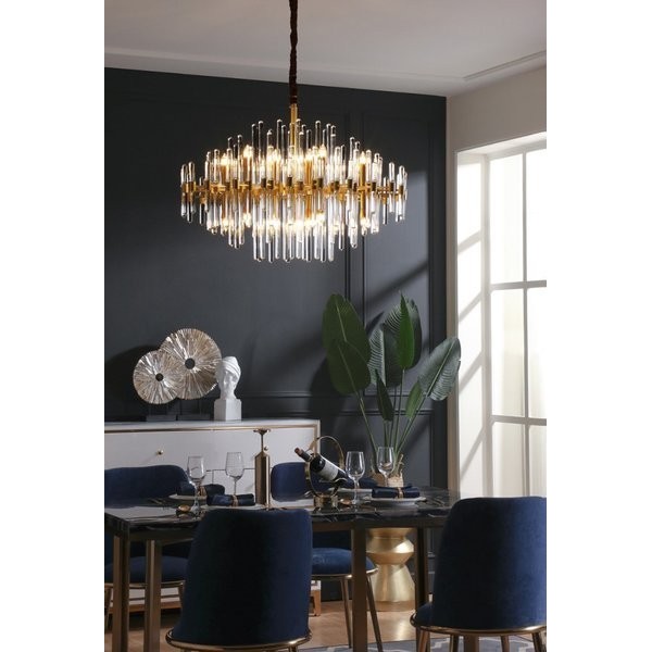 Brass Chandelier with Clear Glass Rods Shade