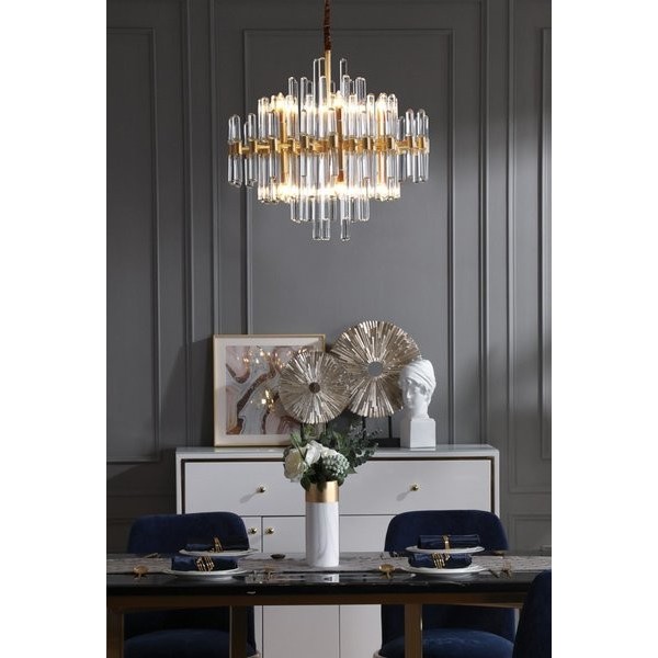 Brass Chandelier with Clear Glass Rods Shade