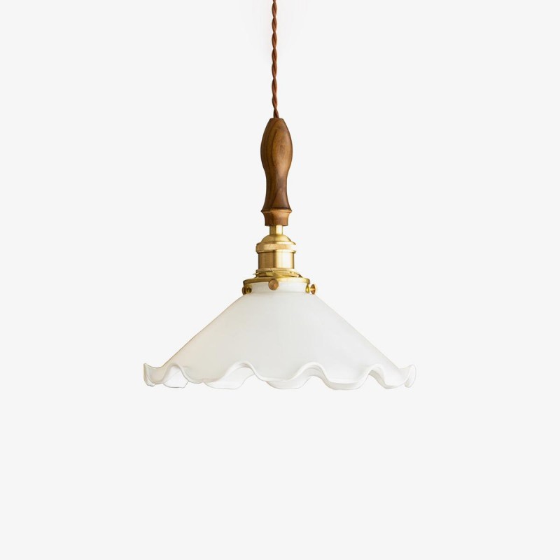 Vintage witte glazen hanglamp met rok...