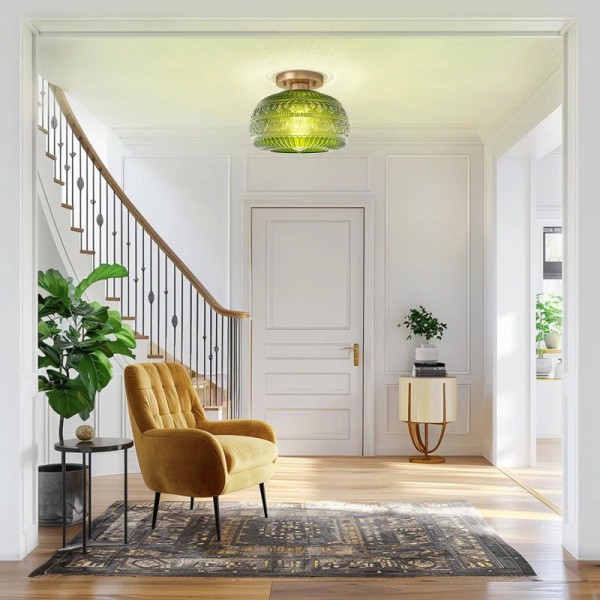 Flora Engraved Pattern Glass Semi Flush Mount Ceiling Light