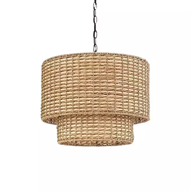 Natural Rattan Double Drum Pendant...