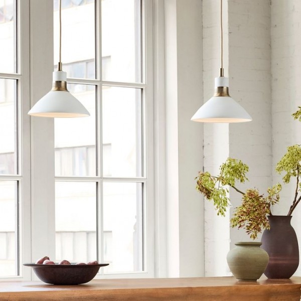 Calvor Porcelain Pendant Light – Ivory Shade with Champagne Bronze Accents