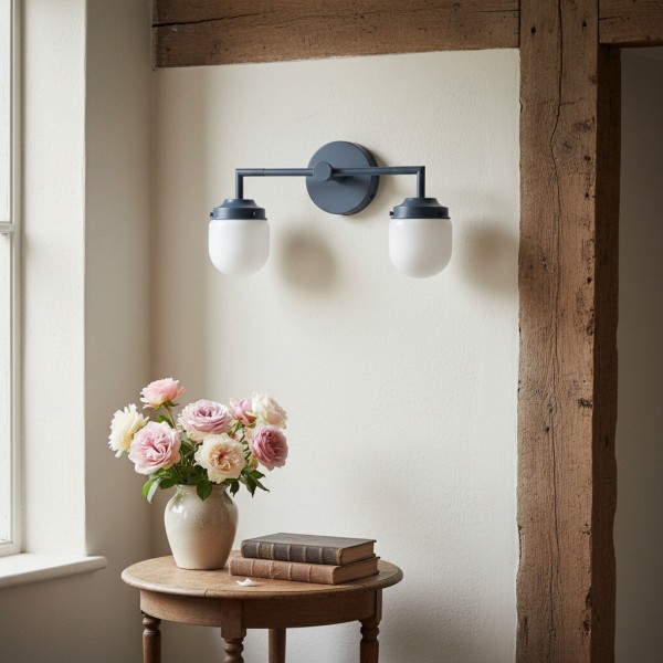Opalume Glass Double Vanity Light - Vintage Style Bathroom Double Wall Lighting