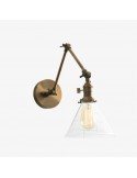 Conique metalen industriële wandlamp met verstelbare arm - vintage glazen kegelvormige kap K1469