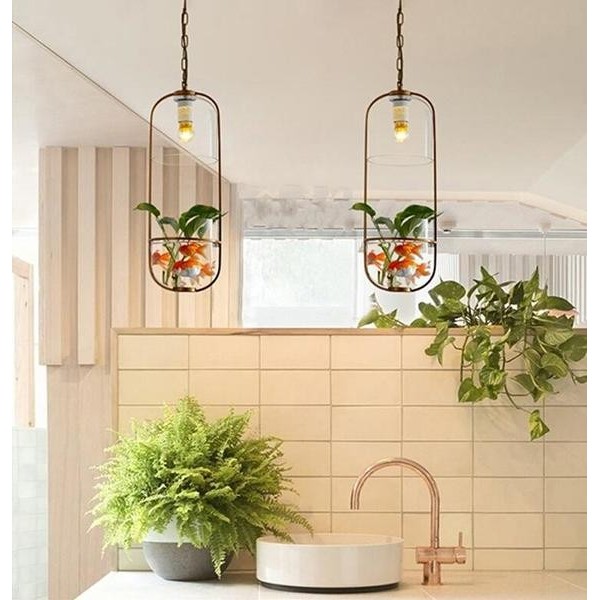 Glazen hanglamp met waterplanten