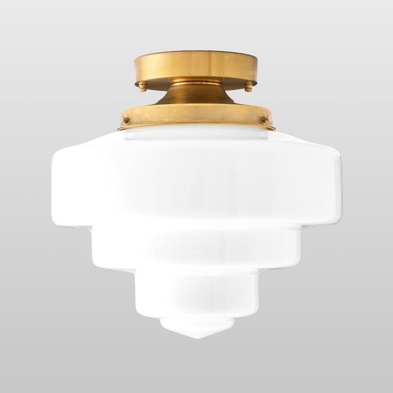 Lampada da soffitto in ottone e vetro...