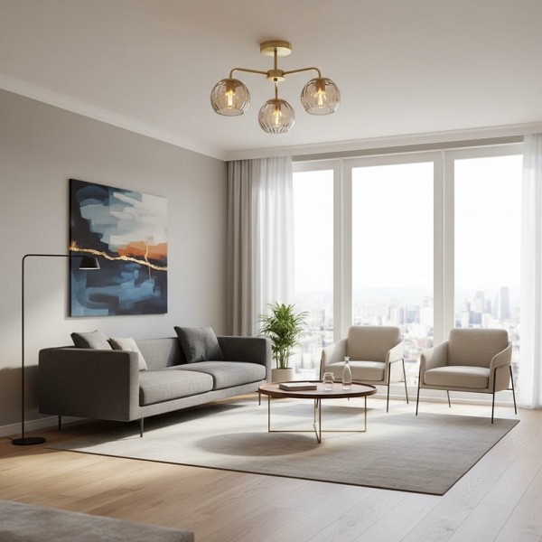 Elegant Brass Finish 3-Light Ceiling Lamp - Globe Semi Flush Light