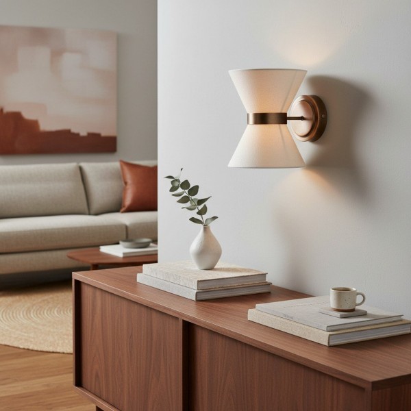 Ankora Wall Light - Bow-Tie Linen Shade Design Aged Brass Metal Sconce for Hallway K1688