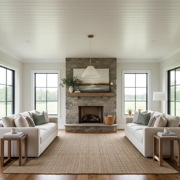 Blossine Linen Scalloped Pendant Light - Layered Shade and Metal Canopy Rustic to Modern K1689