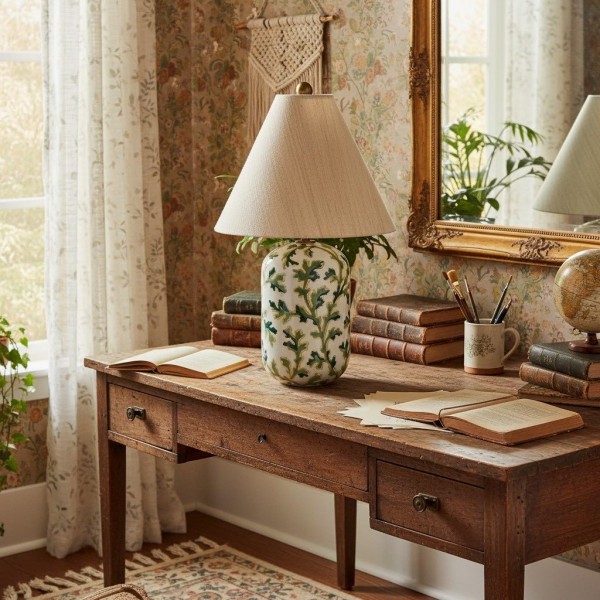 Ceruna Ceramic Table Lamp - Tapered Linen Shade Wax Resist for Bedroom K1672