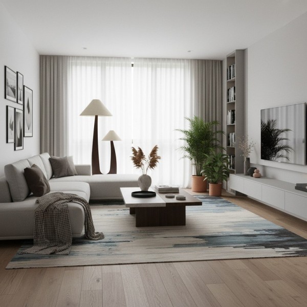 Cordove Arc Floor Lamp - Modern Organic Solid Wood & Fabric for Living Rooms K1648