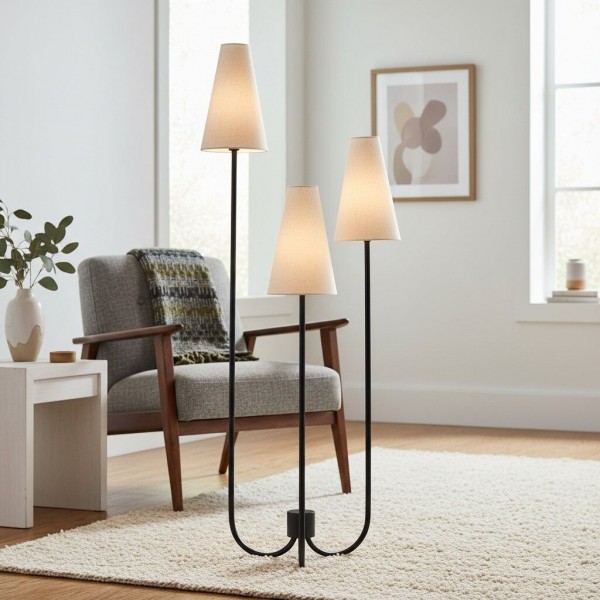 Cordove Three-Tapered Shade Floor Lamp - Modern minimalist Metal Fabric Light for Living Room K1626
