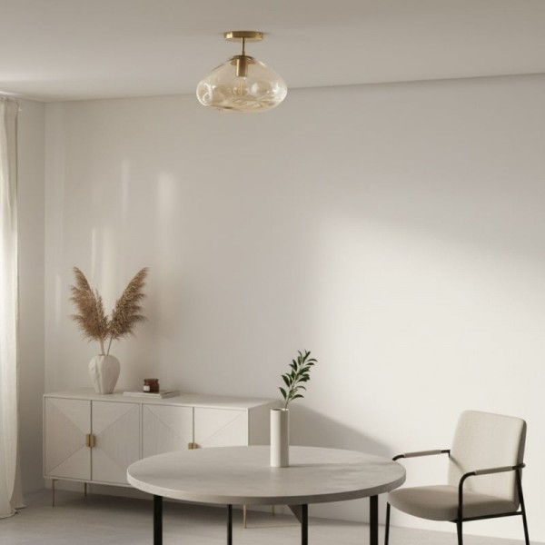 Glissora Reflective Glass Semi-Flush Ceiling Lamp - Sculptural Design, Versatile Finish for Hallways & Dining K1757