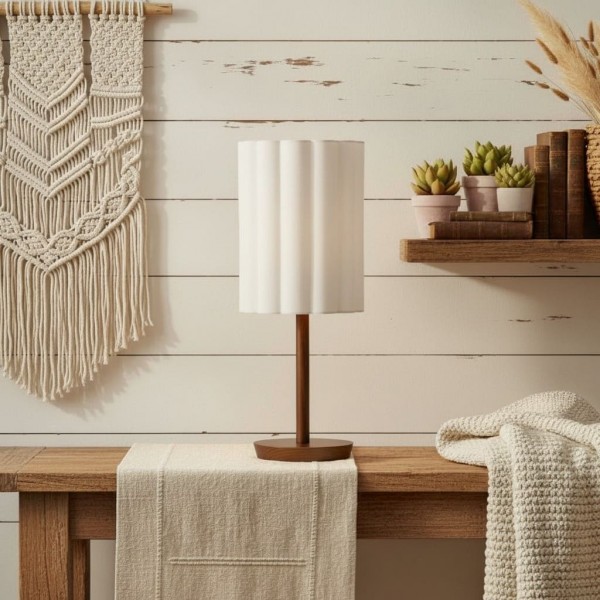 Linbron Modern Fabric Shade Table Lamp with Wood Base - Soft Ambient Lighting for Bedroom or Living Room K1678
