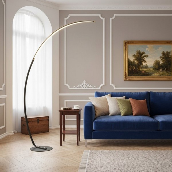 Lirra Minimal Curved Floor Lamp - Elegant Metal Accent for Living Spaces K1727