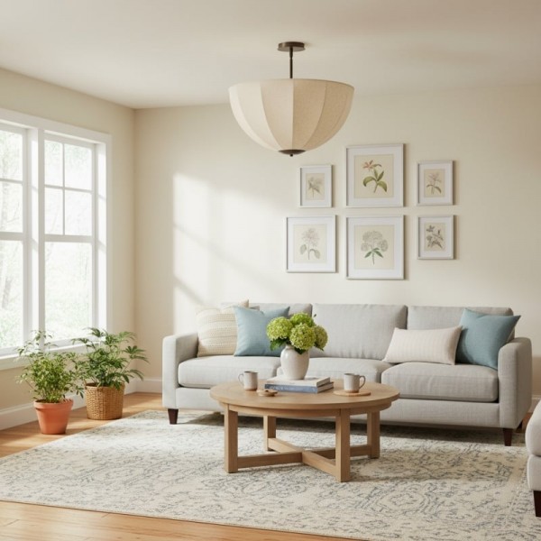 Lumarys Pendant / Flush Mount Lamp - Botanical-Inspired Linen Shade for Dining Area or Living Room K1645