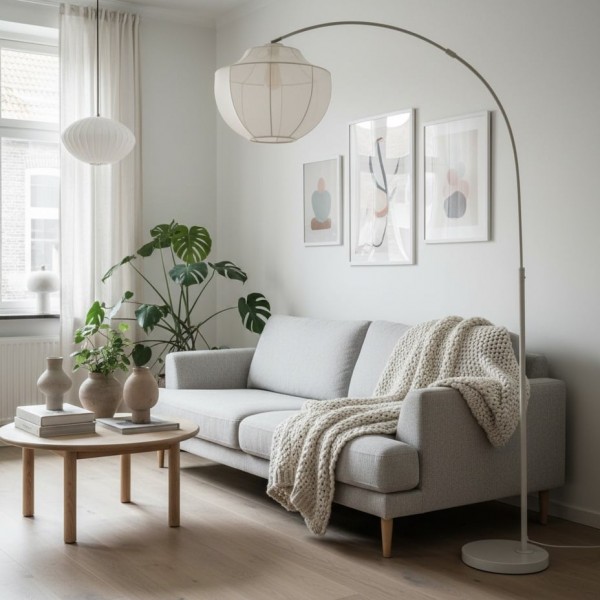 Lumifil Arc Floor Lamp Textile Mesh Shade - Metal Stand for Soft Ambient Living Room Lighting K1746
