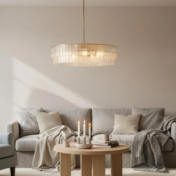 Lumvey Textured Glass Chandelier - Luxury Handcrafted Two-Tier Round Chandelier for Living Room K1725