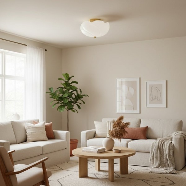 Modo Ceiling Light - Minimalist Glass Shade with Sleek Brass Frame for Dining Room or Office K1676