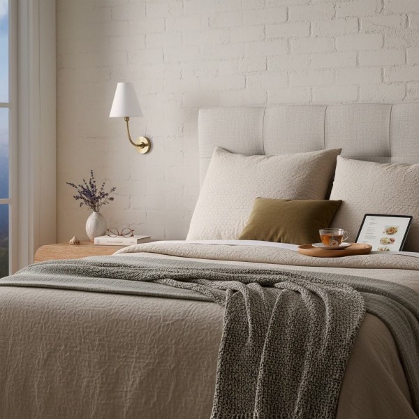 Roven Rechargeable Wall Sconce - Modern Cordless Fabric Shade for Bedroom K1709