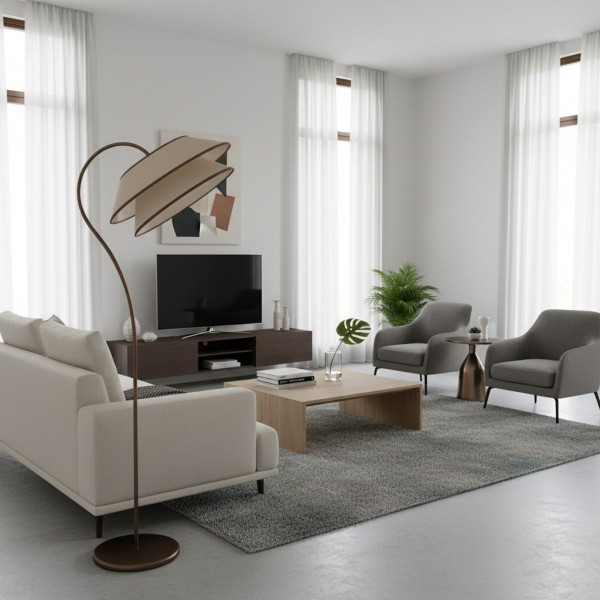 Tarivon Stacked Floor Lamp - Modern Antique Linen Shade for Bedroom & Living Room K1652
