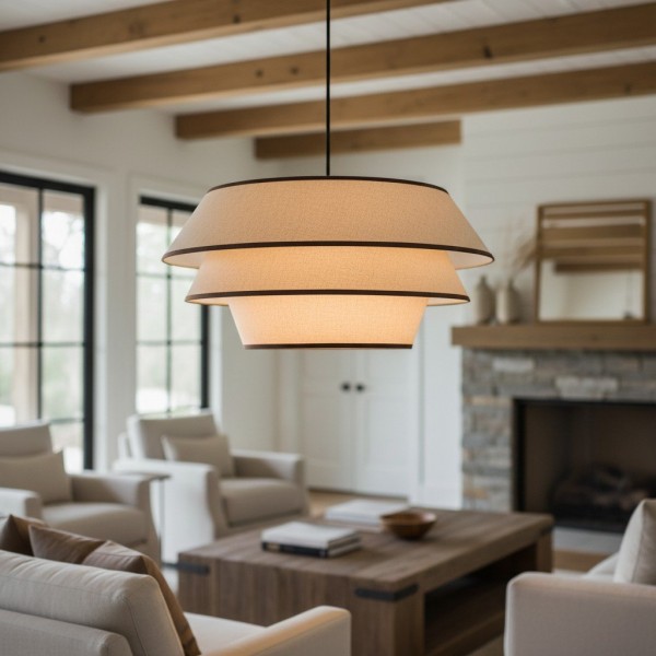 Tarivon Steel Frame Pendant with Fabric Shade - Modern Hanging Lamp for Dining Rooms K1641