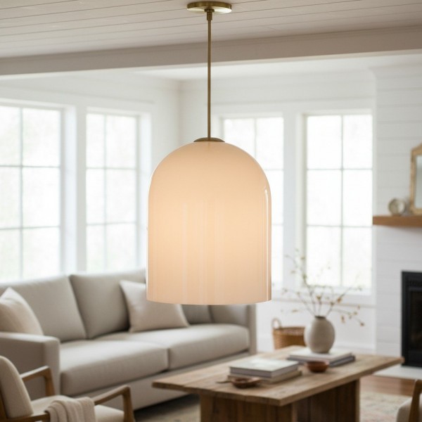 Vega Glass Champagne Iron Frame Pendant - Glass Shade Modern Light for Dining or Kitchen K1739