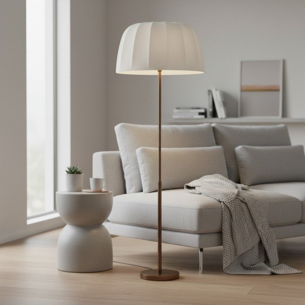 Vellaro Brass Floor Lamp with Fabric Shade - Modern Standing Light for Living Room or Bedroom K1642