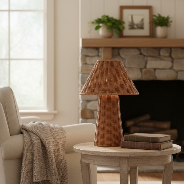 Wickara Sculptural Rattan Mini Table Lamp - Natural Woven Finish Suitable for Side Tables & Entryways K1647