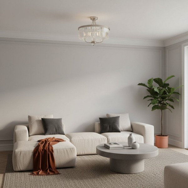 Beveline 3 Light Round Semi Flush - Faceted Cut Glass Shade Metal Finish for Hallways and Bedrooms K1849