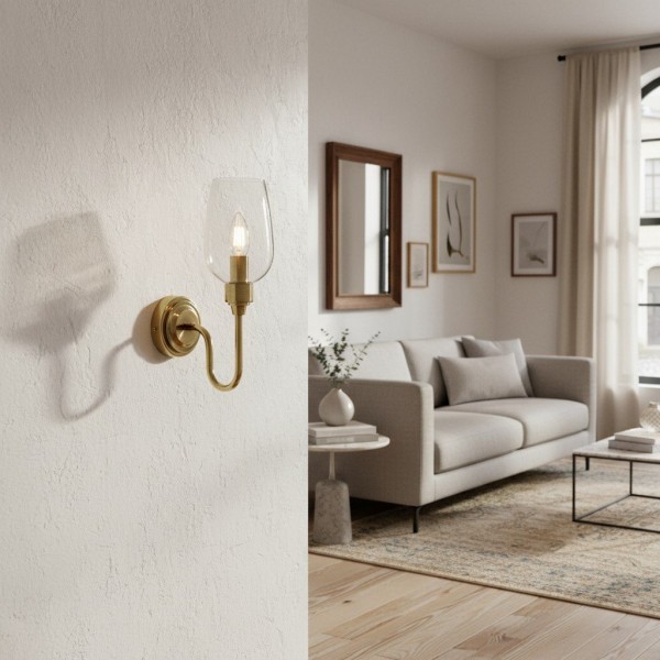 Clarione Art Deco Wall Light with Clear Glass Shade - Modern Metal Design for Hallways K1885
