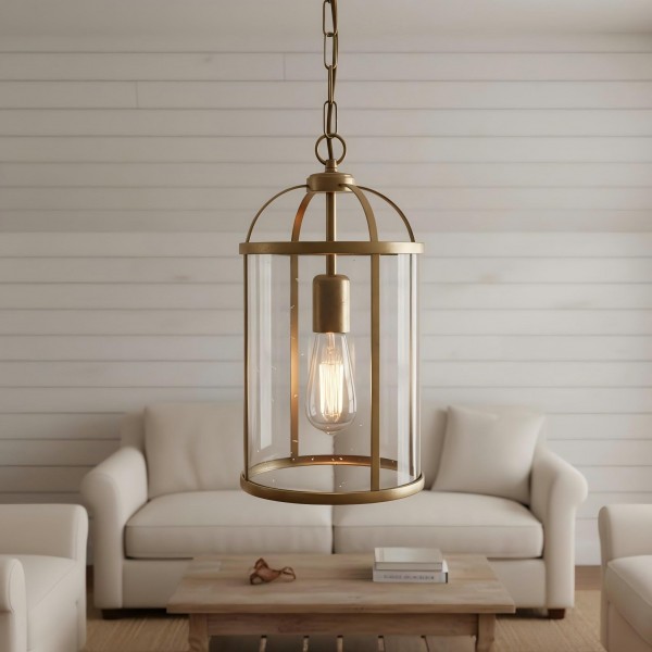 Luxvana Bell Shaped Glass Pendant Light - Industrial Metal Lantern Design Fixture for Kitchen K1833