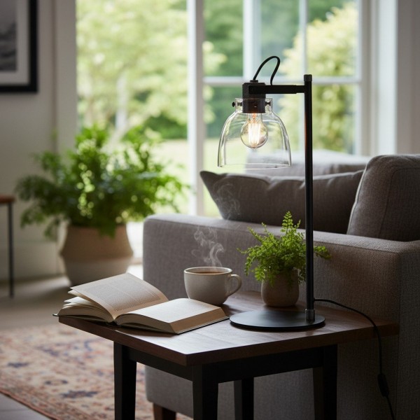 Readium Adjustable Table Lamp - Industrial Metal and Dome Glass for Bedroom and Study K1838