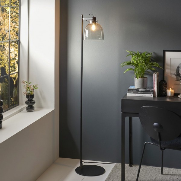 Readium Industrial Floor Lamp - Adjustable Glass Head Metal Base for Living Room and Bedroom K1836