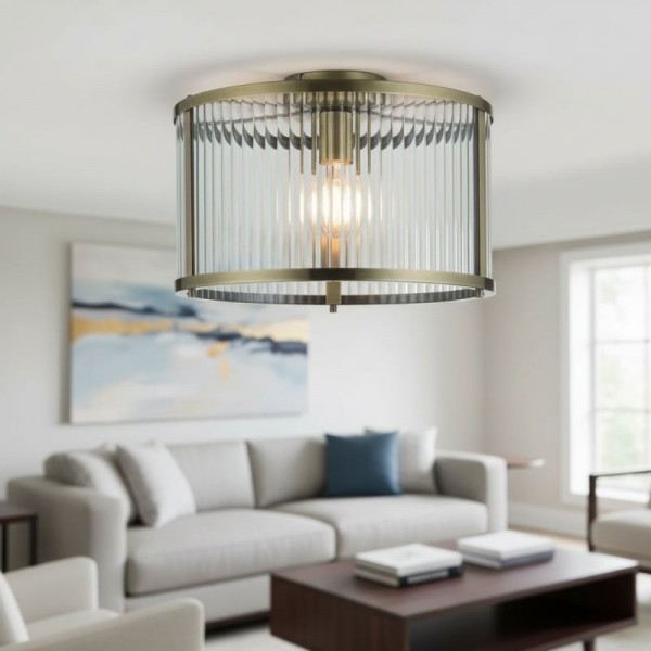 RibGlow Ribbed Glass Flush Ceiling Light - Classic Flush Mount Ceiling Lamp for Living Room or Hallway K1779