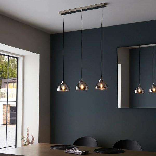 Shimmera 3-Light Linear Pendant - Mirror Glass Shades with Modern Nickel Finish for Dining Rooms K1847
