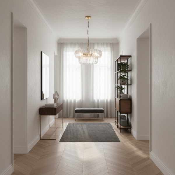 Solara 6-Light Tiered Pendant - Cascading Curved Glass and Metal-Frame for Dining & Entry K1875