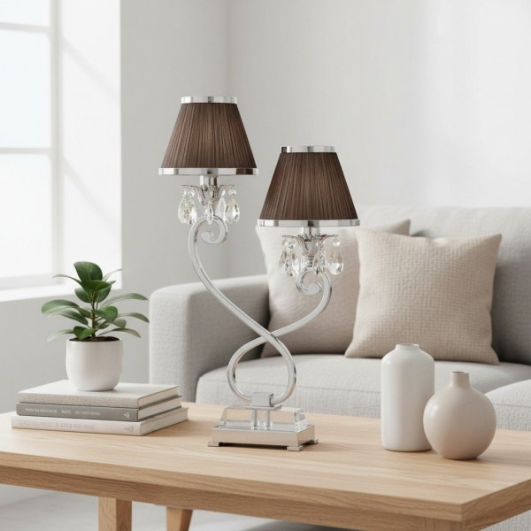Talonis Double Table Lamp - Dual Shades and Metal Base for Bedroom and Living Room K1909