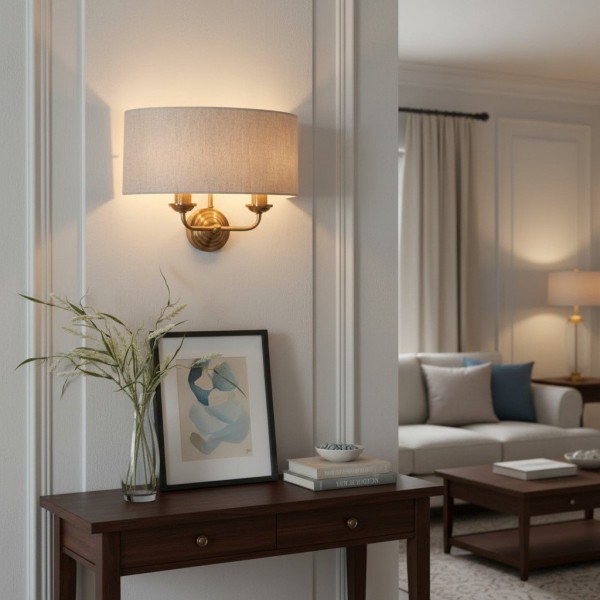 Tela Classic Wall Sconce with Fabric Shade - Elegant Metal Finish Wall Light for Living Room or Bedroom K1796