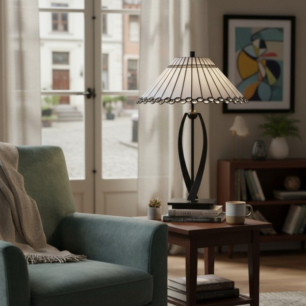 TF Allanton Tapered Table Lamp - Vintage Geometric Glass for Bedside and Study K1821
