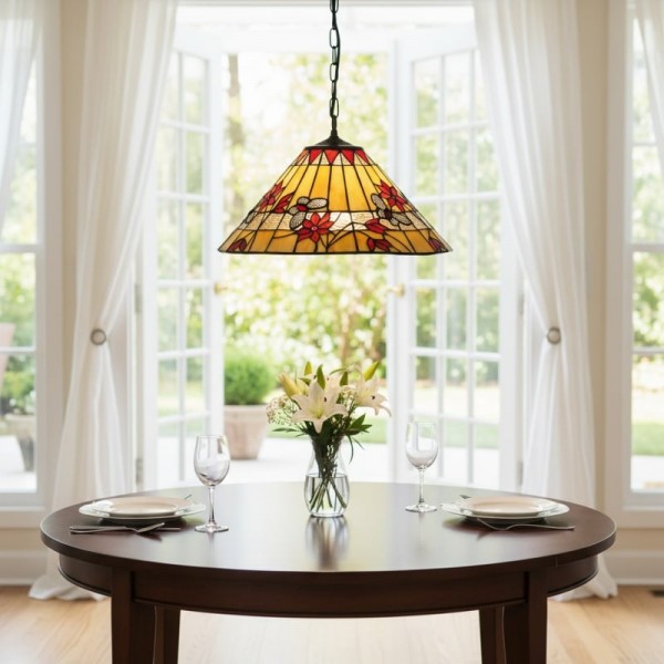 TF Butterfly Pendant Light - Stained Glass Design Hanging Lamp for Dining Hallway and Living Room K1901