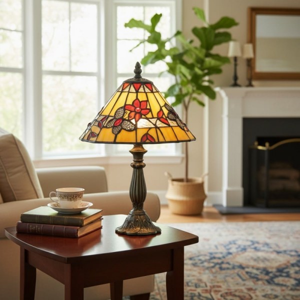 TF Butterfly Table Lamp - Hand-Cut Stained Glass Shade Table Light for Living Room and Bedroom K1823