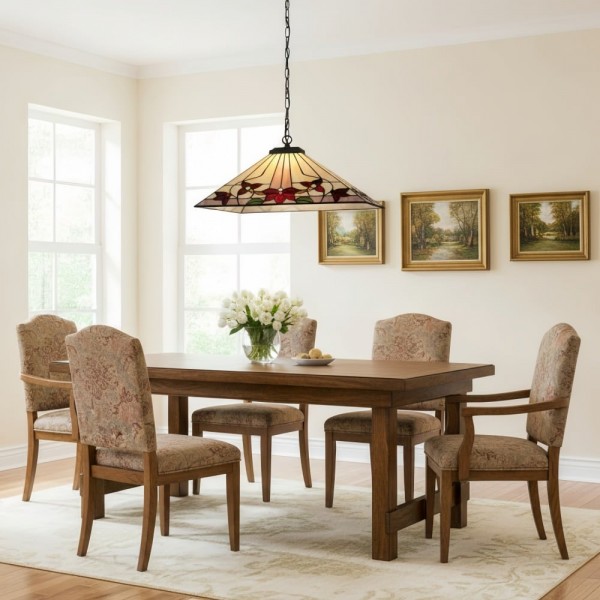 TF Camillo Classic Patterned Pendant Light - Stained Glass Lamp for Bedroom or Hallway K1776