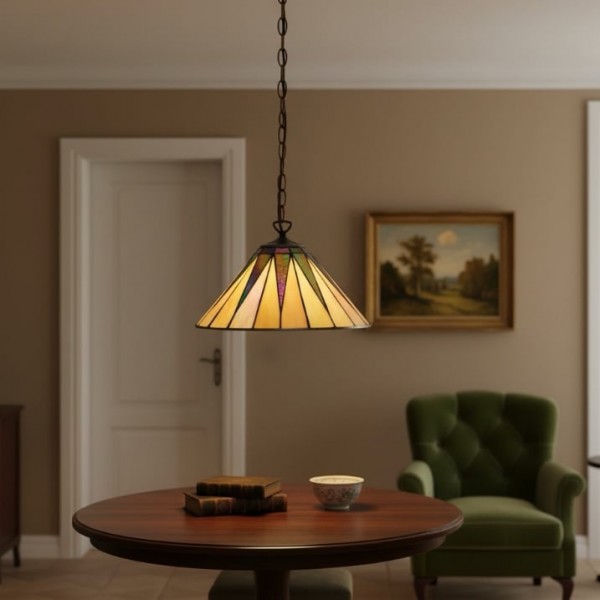 TF Dark Star Tiffany Pendant - Stained Glass Geometric Design Ceiling Light for Living Rooms K1835